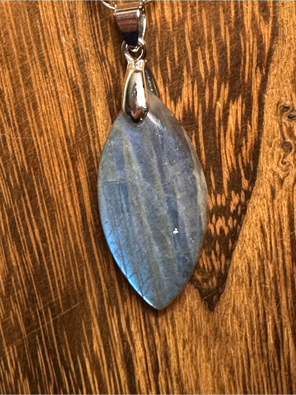 Blue Labradorite Marquise Shaped Pendant Necklace on Stainless Steel Chain - Picture 6 of 16